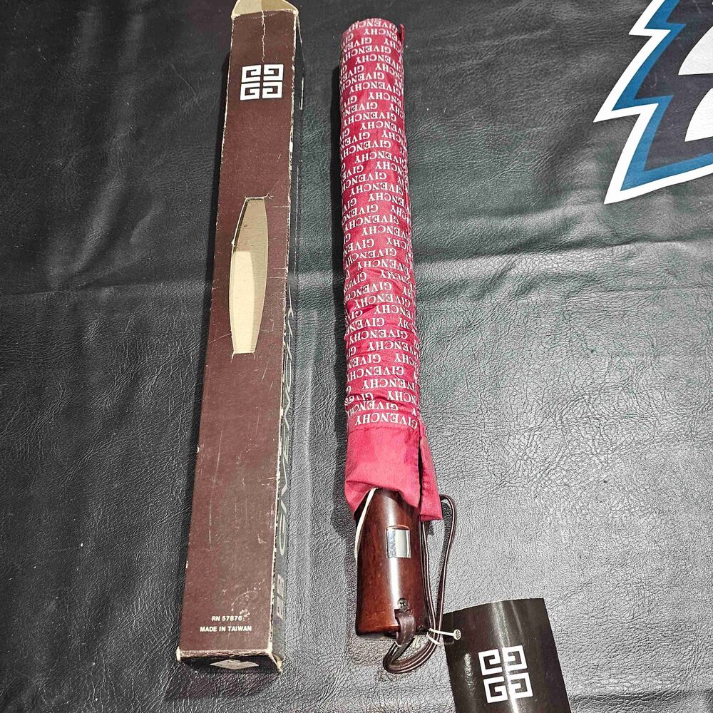 NIB Vintage Maroon Red Givenchy All Over Logo Umbrella NOS
